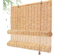 Outdoor Blackout Shade Bamboo Blinds For Patio Roll Up Sunshade 48 90 100 120 150 160 180cm Natural Reed Curtains Roman Made To Measure Roller Blind Bamboo With Lifter for Kitchen Windows,Balcony