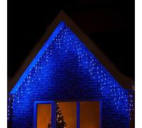 Outdoor Blue Icicle Christmas Fairy Lights, 400 LED 10 Metres Lit Width, 80 Icicles, 8 Hour Timer, 8 Modes, Safe Voltage