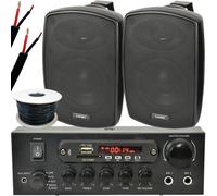 Outdoor Bluetooth Speaker Kit 2x 60W Black Stereo Amplifier Garden BBQ Parties