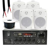 Outdoor Bluetooth Speaker Kit 4x 60W White Stereo Amplifier Garden BBQ Parties Loops White One Size