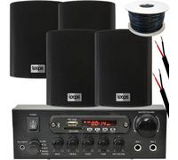 Outdoor Bluetooth Speaker Kit 4X Black Karaoke Stereo Amp Garden Bbq Parties