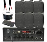 Outdoor Bluetooth Speaker Kit 6x 60W Black Stereo Amplifier Garden BBQ Parties