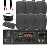 Outdoor Bluetooth Speaker Kit 6x 60W Black Stereo Amplifier Garden BBQ Parties Loops Black One Size