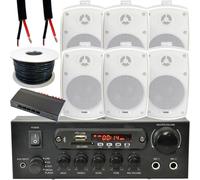 Outdoor Bluetooth Speaker Kit 6x 60W White Stereo Amplifier Garden BBQ Parties