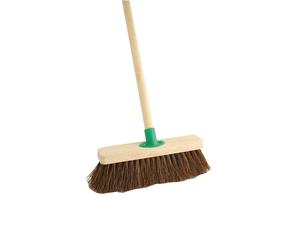 Outdoor Broom with Handle Stiff Hard Bassine Bristles 12 Inch Wooden