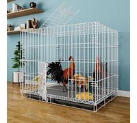 Outdoor Bunny Cage, Metal Rabbit Coops with Skylight and No Leak Tray, Pet House for Chicken Guinea Pig Duck Small Animals(White,85 * 60 * 70CM)