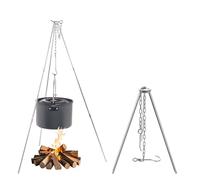 Outdoor Camping Cooking Tripod, Folding Tripod with Chain for Outdoor Fire Cooking, Lightweight and Adjustable Campfire Cooker Stand Tripod for Barbecue Picnic and Camping
