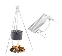 Outdoor Camping Cooking Tripod, Folding Tripod with Chain for Outdoor Fire Cooking, Lightweight and Adjustable Campfire Cooker Stand Tripod for Barbecue Picnic and Camping