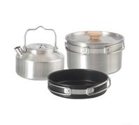 Outdoor Camping Cookware Set with Stainless Steel Pot Pan and Kettle, Portable Foldable Handle Cooking Gear for Hiking Trips