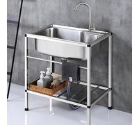 Outdoor Camping Garden Sink for Washing,Stainless Steel Utility Sink Portable Kitchen Sink with Storage Shelve and Faucet for Garage,Farmhouse,Backyard 75x45x75cm