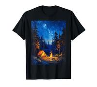 Outdoor Camping Nature Campfire Tent Forest Starry Night Art T-Shirt