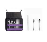 Outdoor Camping Picnic Portable Tableware Set Multi-Person Tableware Storage Bag Full Set Universal(Purple)
