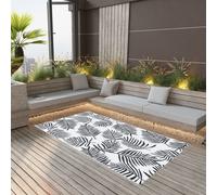 Outdoor Carpet Grey Leaf Pattern 190x290cm Polypropylene Reversible UV for Patio