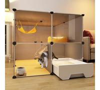 Outdoor Cat Enclosure Cat Catio Cat House, DIY Cat Enclosure with Cat Litter Box, Iron Mesh + Resin Material, Large Exercise Place Cat Condo, Good Ventilation