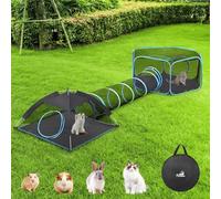 Outdoor Cat Enclosures for Indoor, Patio Portable Mesh Cat Tent, Tunnel, Playhouse with Free Carry Bag & Metal Rod for Small Animals, Includes Playpen+Tent+Pet Tunnel, Light Blue + Black