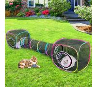 Outdoor Cat Enclosures Portable Cat Tunnel with Carry Bag Breathable Cat Tent Outdoor with 2 Mouse Toys Outside Cat Enclosure for Indoor Cats (2 Cubes + Run Tunnel)