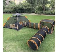 Outdoor Cat Enclosures, Portable Pop Up Mesh Playpen with Tunnels for Cats, Rabbits, and Small Animals - Hexagon Tent for Interactive Pet Play