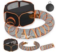 Outdoor Cat Enclosures Tunnel Playpen - Large Portable Playpen Indoor Collapsible Cats Enclosure with Shade Cover 2 Tunnels for Small Pets Animal Outside Catio Happy Travel Camping Back Yard