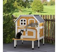 Outdoor Cat House 2 Tiers Feral Cat House w/ Openable Asphalt Roof - Yellow PawHut Yellow One Size