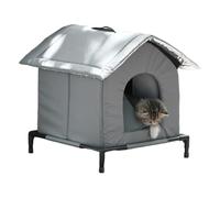 Outdoor Cat House Elevated, Foam Lining, 33x33x33cm, Winter Nest House, Insulated Animal Cave, Escape Door, For Backyard Garden Garage Residential Area Park Patio