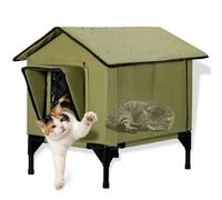 Outdoor Cat House, Elevated Waterproof Insulated Cat Kennel for Outside, Winter House for Indoor Outdoor Cats and Small Dogs, Feral Cat Shelter for Multiple Cats, Green