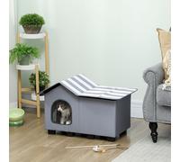 Outdoor Cat House, Feral Cat Cave with Elevated Base, Grey PawHut Grey One Size