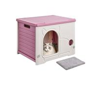 Outdoor Cat House for Multiple Cats Cat Shelter Outdoor Weatherproof, Outdoor Cat House Large Easy to Put Together, Stackable Feral Cat Shelter(Red)