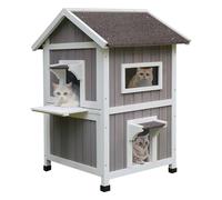 Outdoor Cat House, Large Outdoor Houses for Feral Cats Wooden Outside Cat Shelter Weatherproof with Escape Door