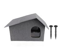 Outdoor Cat House Shelter, Water Weather Proof Feral Cat Shelter, Spacious Enclosed Foldable Pet House with Adhesive Door Curtains for All Seasons Indoor Outdoor Use (Grey)