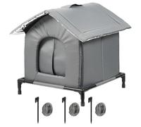 Outdoor Cat House, Upgraded Floating Bracket Gray Medium Weatherproof Feral Cat Shelter, Large Space Thickened Enclosed Tent, with Ground Nails and Ropes for Year Round Outdoor Use