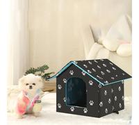 Outdoor Cat House Waterproof,Black Cat Shelter Outdoor Indoor Weatherproof,Removable and Washable Stray Pet Outside Shelter, Soft Warm Collapsible Villa Pet House Mat Cage for Feral Animal