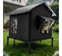 Outdoor Cat House, Waterproof Cat Kennel with Elevated Base, Weatherproof Cat Shelter with Aluminum Film Insulation for Indoor Outdoor Cats, Small Dogs,Large Insulated Pet House for Stray & Feral Cats