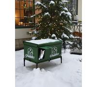 Outdoor Cat House, Waterproof Heated Elevated Cat House for Outside with a Heating Pad, Protect Stray Animal from Rain Snow Hailstone Easy Assembly (Green, L-26.77 * 17.71 * 20.07)