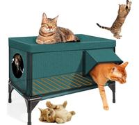Outdoor Cat House Waterproof Insulated,Cat Shelter with Two Exits, Elevated Base Heated Cat House, Safe Escape Door & Magnetic Lock, for Feral Barn Cat,S