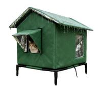Outdoor Cat House Waterproof Insulated Feral Cat Shelter For Summer Winter | Weatherproof Foldable Cat Shelter With Slanted Roof & Escape Door, Elevated Cat House For Patio Backyard Garden
