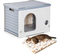 Outdoor Cat House Waterproof, Stackable Feral Cat Shelter for Outdoor Grey | Weatherproof Indoor Outdoor Cat House, Elevated Grey Shelter for Stray Cats