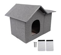 Outdoor Cat House, Weatherproof Feral Cat Shelter, Foldable Cat Cave with Spacious, Includes Adhesive Door Curtain and Nails, for All Seasons Use (Gray)