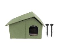 Outdoor Cat House, Weatherproof Foldable Cat Shelter with Water Resistant Fabric, Spacious Enclosed Design for All Seasons, Includes Adhesive Door Curtains and Nails (Green)