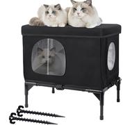 Outdoor Cat House Weatherproof, Insulated Feral Cat Houses for Cats with Cozy Cushion, Elevated Outdoor Cat Shelter, Equipped with Escape Door, Outside Cats House for Stray Cats(Medium)