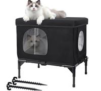 Outdoor Cat House Weatherproof, Insulated Feral Cat Houses for Cats with Cozy Cushion, Elevated Outdoor Cat Shelter, Equipped with Escape Door, Outside Cats House for Stray Cats(Small)