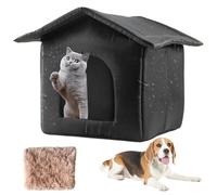 Outdoor Cat House Weatherproof Thermal Oxford Cloth Outdoor Cat Shelter with Cushion & Zippered Lid Sponge Filled Cat House with Door Curtain for Small Cats Dogs, Outdoor Cat House Weatherproof