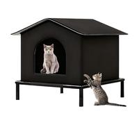 Outdoor Cat House, Winter Windproof Anti-Cold House for Stray Cats, with Raised Base and Cushion (BLACK,S)