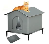 Outdoor Cat House, Winter Windproof Anti-Cold House for Stray Cats, with Raised Base and Cushion (GREY,S)