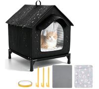 Outdoor Cat House with Detachable Eaves, Includes Washable Fluffy Mattress | Waterproof Oxford Fabric, Elevated Base, Insulated Layer, Weatherproof Shelter, For Stray Feral Cats, Patio Garden Use