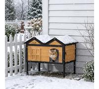 Pawhut Outdoor Wooden Cat House, Insulated Cat Shelter, Raised Base In Yellow Yellow