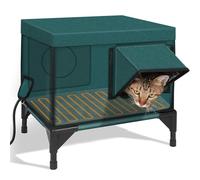 Outdoor Cat Shelter, Weatherproof Elevated Base Heated Cat House, Cat House for Outside Winter with Safe Escape Door & Magnetic Lock (Green L)