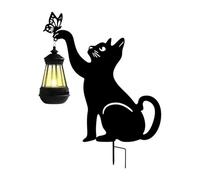 Outdoor Cat Stake with Light - Metal Cat with Solar-Powered Light, Outdoor Decorative | Black Holding Solar Lantern Decor Stake for Garden Lawn Yard and Home Decorations Spaces (55x36cm)