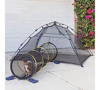 Outdoor Cat Tent, Portable Pop Up Enclosure with Tunnel, Foldable Playpen for Cats, Puppies, Rabbits, Visual Mesh, Includes Carry Bag, 55 x 35 x 27 Inches