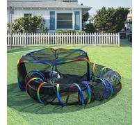 Outdoor Cat Tunnel and Play Tent, Rainbow Coloured, Mesh Enclosure with Connecting Tunnel