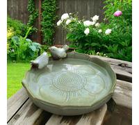 Outdoor Ceramic Bird Bath, Garden Bird Bath And Wildlife Drinker, Versatile Vintage Finish Container For Garden Aquarium, Backyard Outdoor Indoor Decor 10 Inch